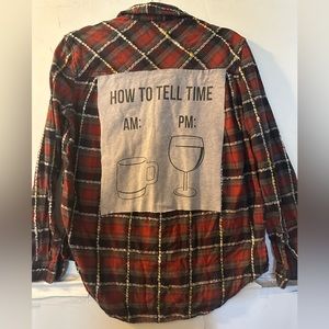 Coffee n wine how to tell time drinking tshirt Upcycled flannel shirt XS